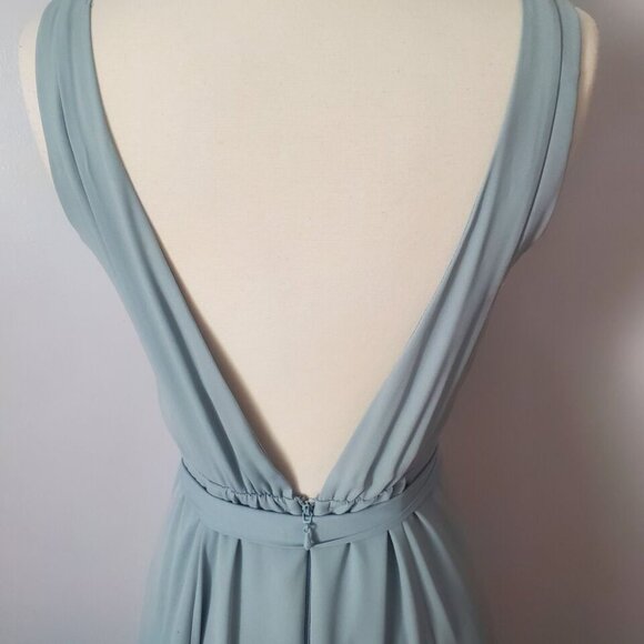 $198 Show me your MuMu Jenn Maxi Dress, Silver Sage Blue, Prom Bridal Size SMALL - Picture 7 of 9